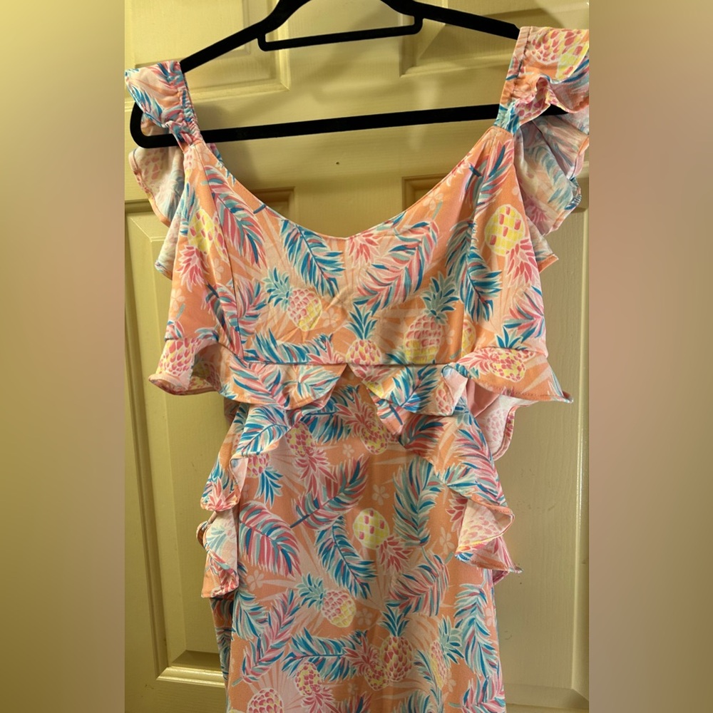Simply Southern Floral Pineapple Ruffle Maxi Dress - Picture 3 of 6